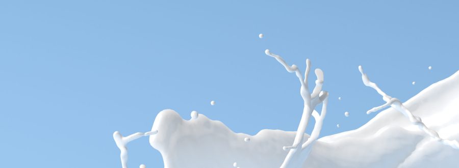 3D rendering of white milk, Splash liquid on blue background.
